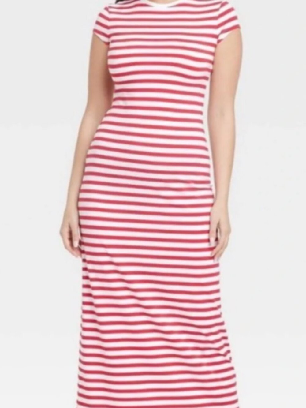 A new day Red & White Striped Short-Sleeve Maxi Dress